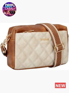 Small Crossbody Purse Quilted Triple Zip Vegan Leather Handbag with Wide